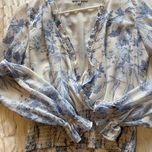 Chic Blue Floral Women's Blouse